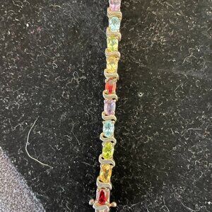 antique 925 silver multi color gem stones tennis bracelet